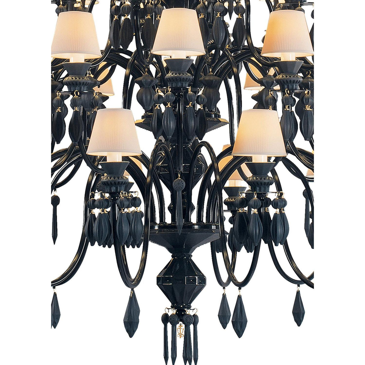 Lladró Chandelier Belle De Nuit 56 Luci Nero Assoluto 175x110cm Porcellana
