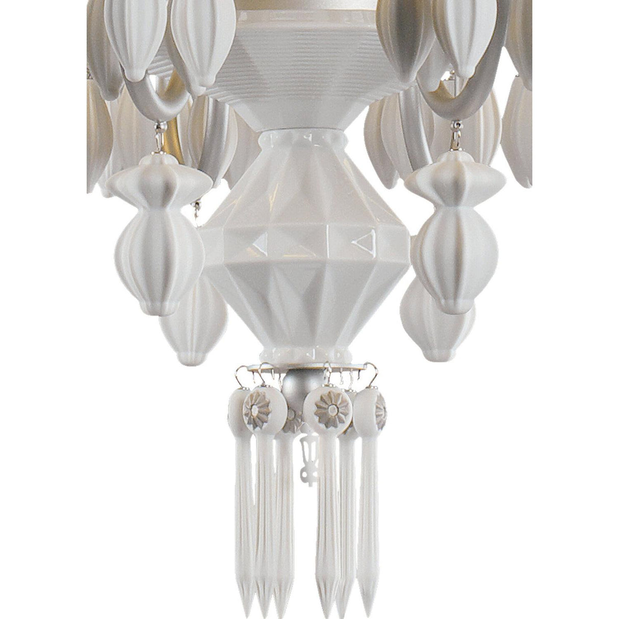 LLADRO' Chandelier Belle De Nuit 12 Luci Lustro Argento 100x65cm Porcellana