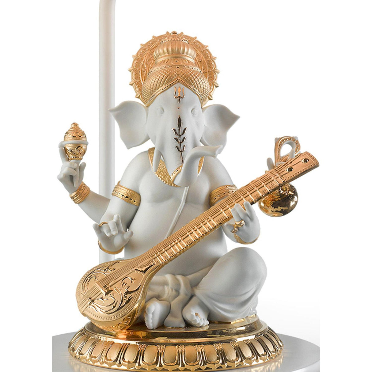 LLADRO' Lampada da Tavolo Ganesha con Veena Lustro Oro 57x30cm Porcellana
