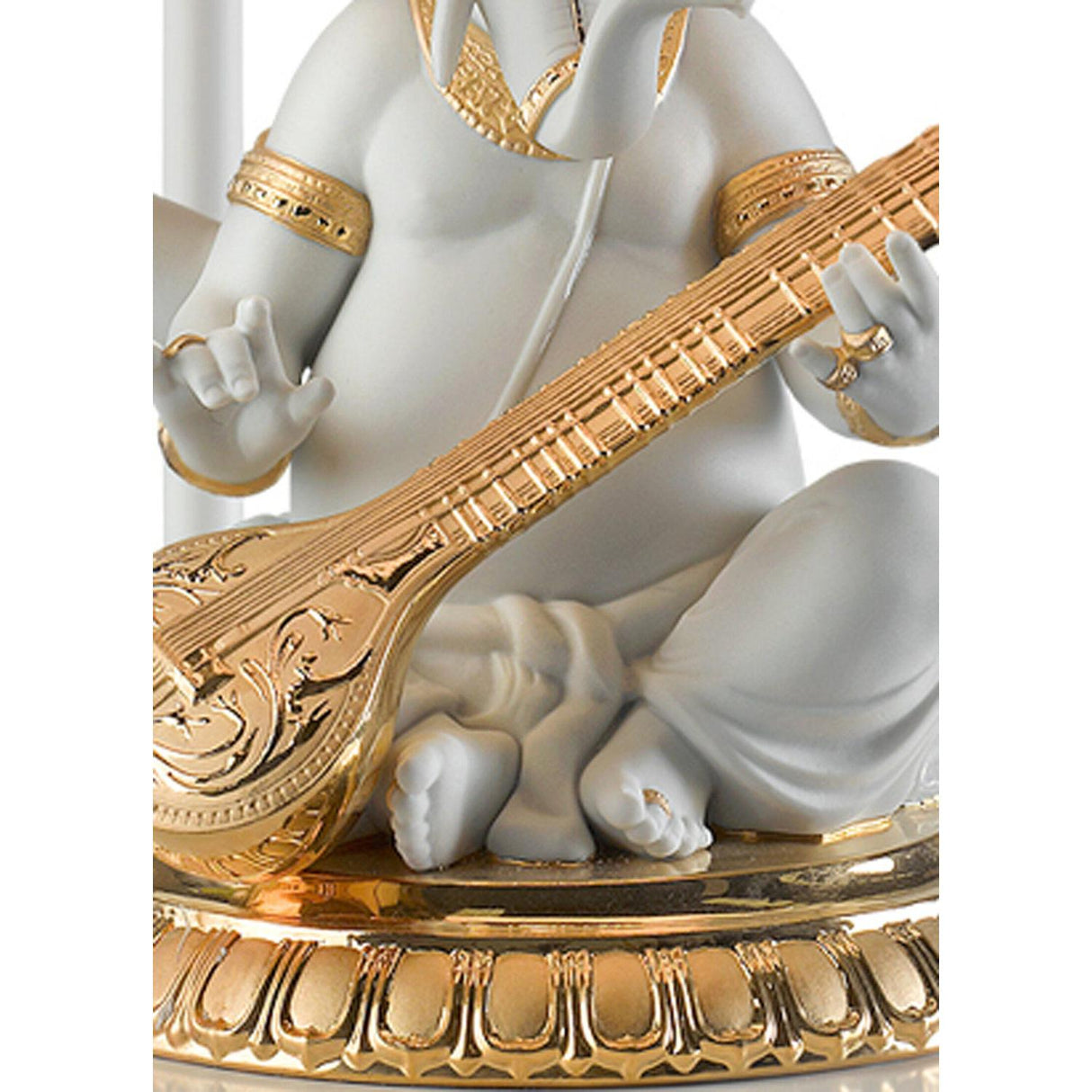 LLADRO' Lampada da Tavolo Ganesha con Veena Lustro Oro 57x30cm Porcellana