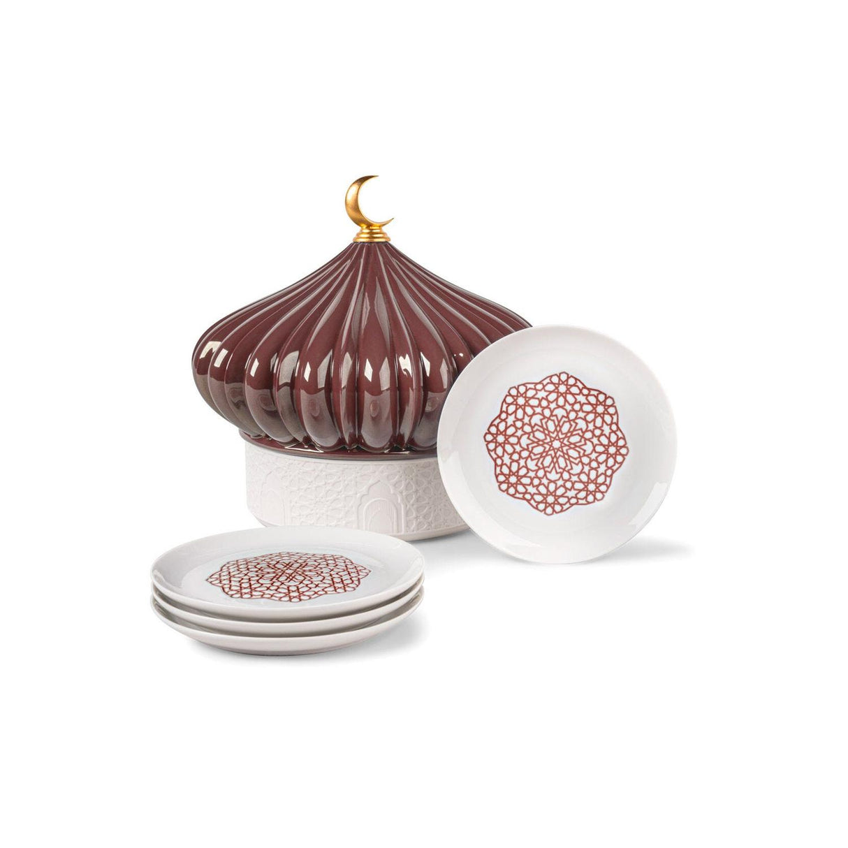 Set piatti Majestic Nights Lladrò in porcellana bianca con cofanetto 23x24 cm