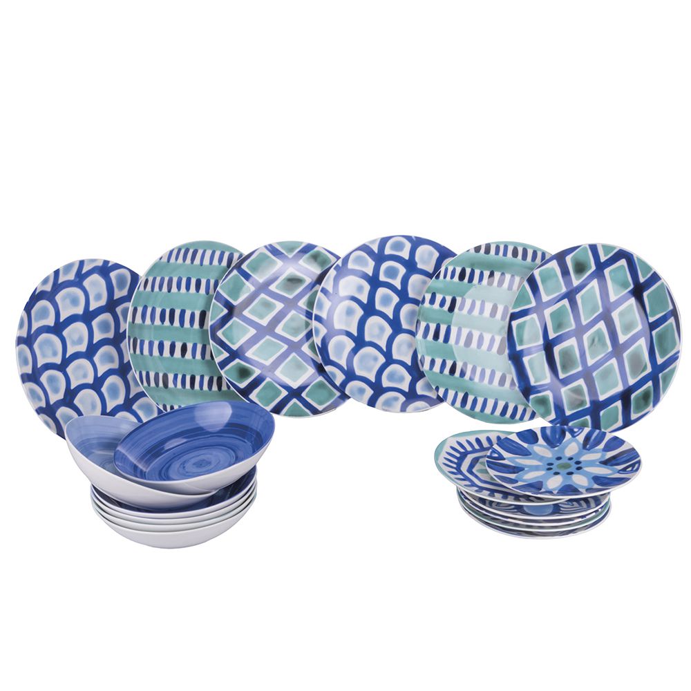 VILLA D'ESTE HOME TIVOLI Aquazul Servizio Tavola Piatti Set 18 Pezzi Porcellana