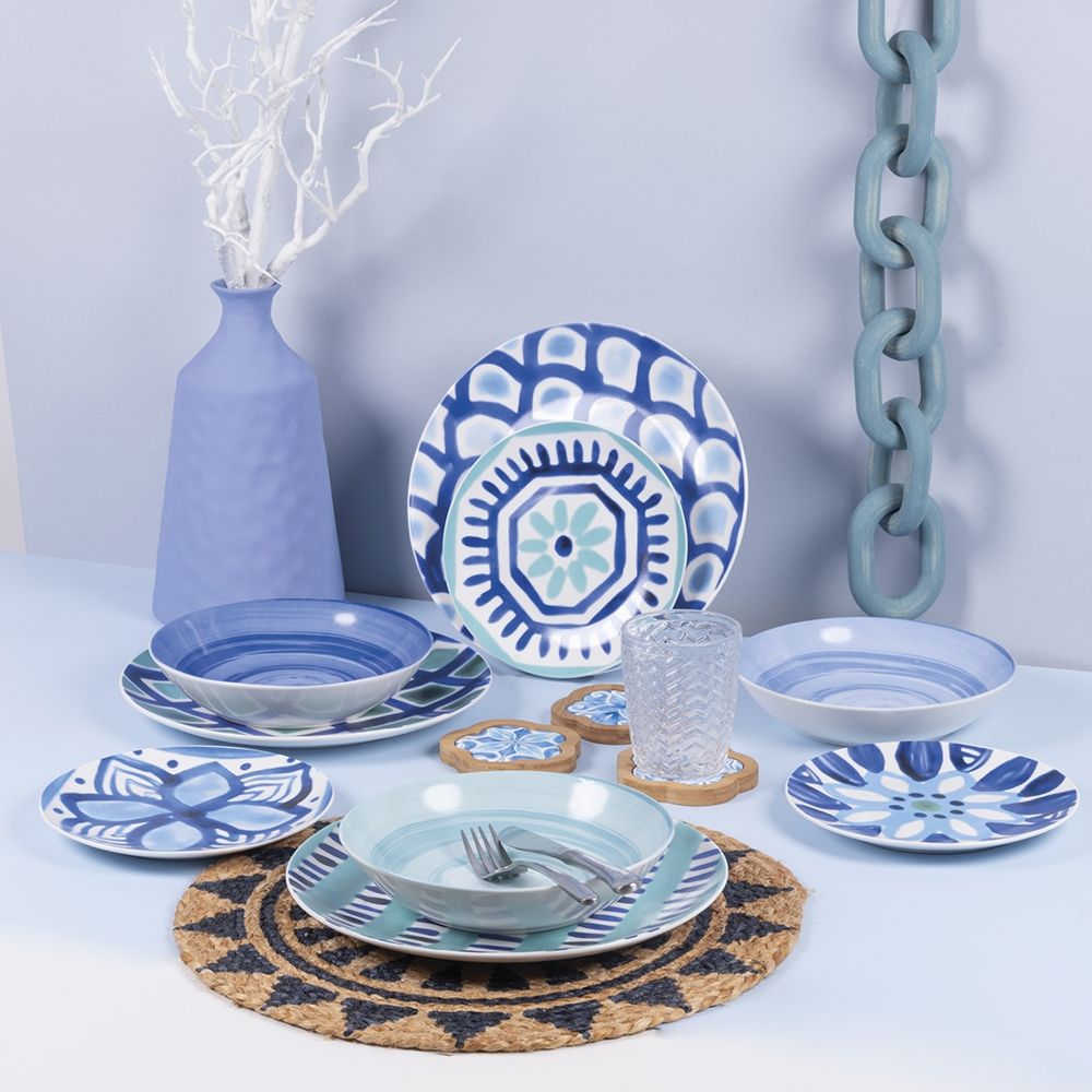 VILLA D'ESTE HOME TIVOLI Aquazul Servizio Tavola Piatti Set 18 Pezzi Porcellana