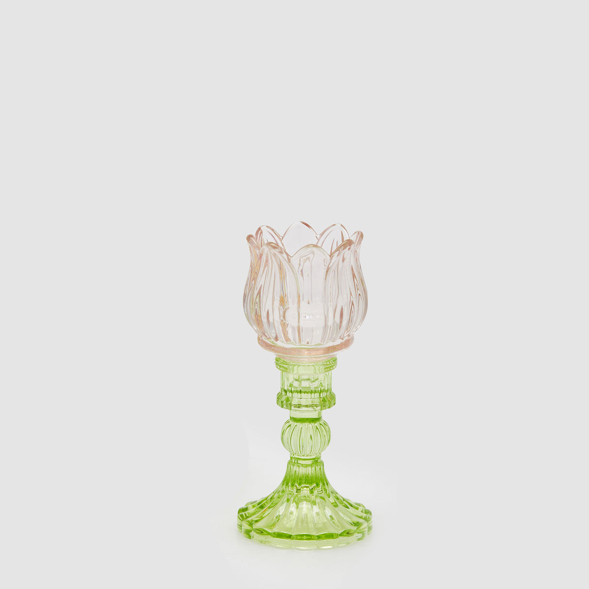Portacandela Tulipano EDG in vetro rosa altezza 17,5 cm