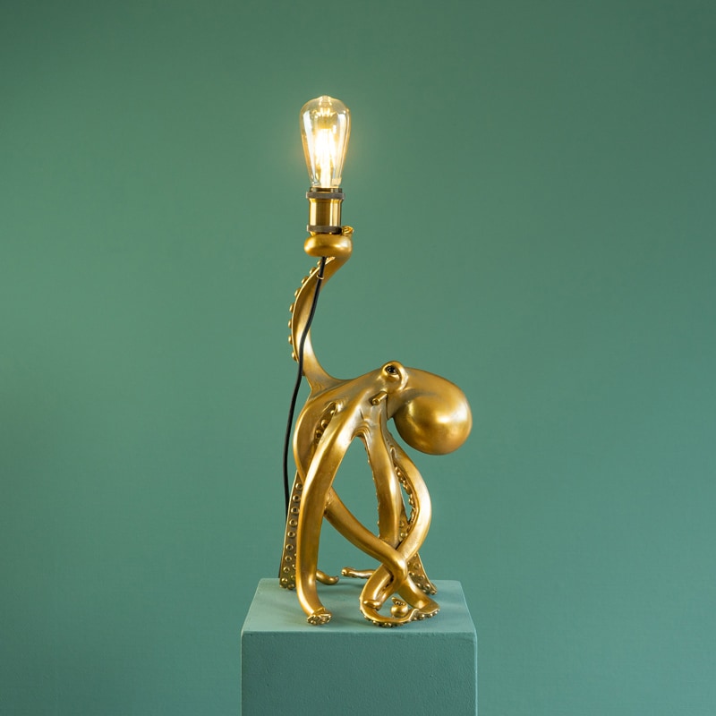 WERNS Lampada da Tavolo Polpo Otto Octopus 54cm Oro Poliresina