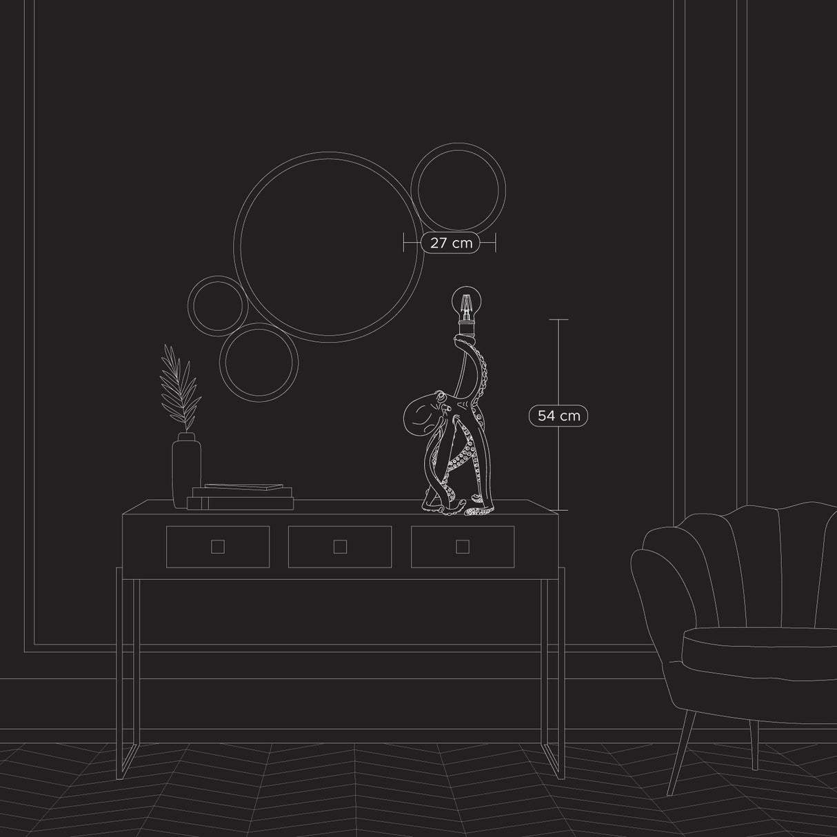 WERNS Lampada da Tavolo Polpo Otto Octopus 54cm Oro Poliresina