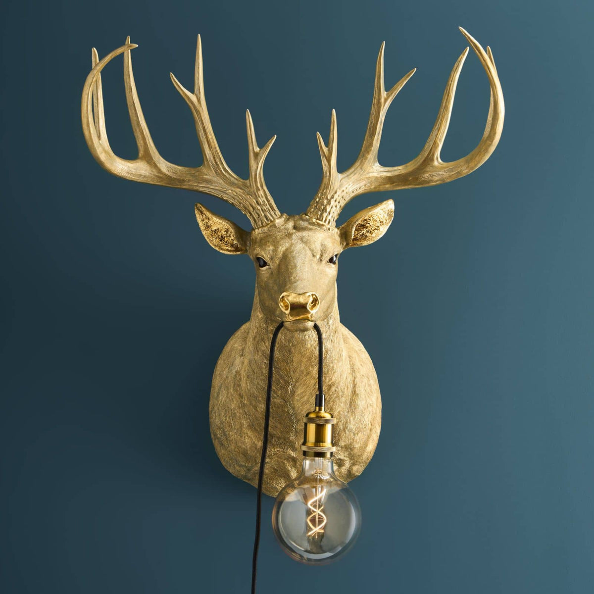 WERNS Lampada da Parete Parete Applique Cervo Harry 57,5x73,5cm Oro Poliresina