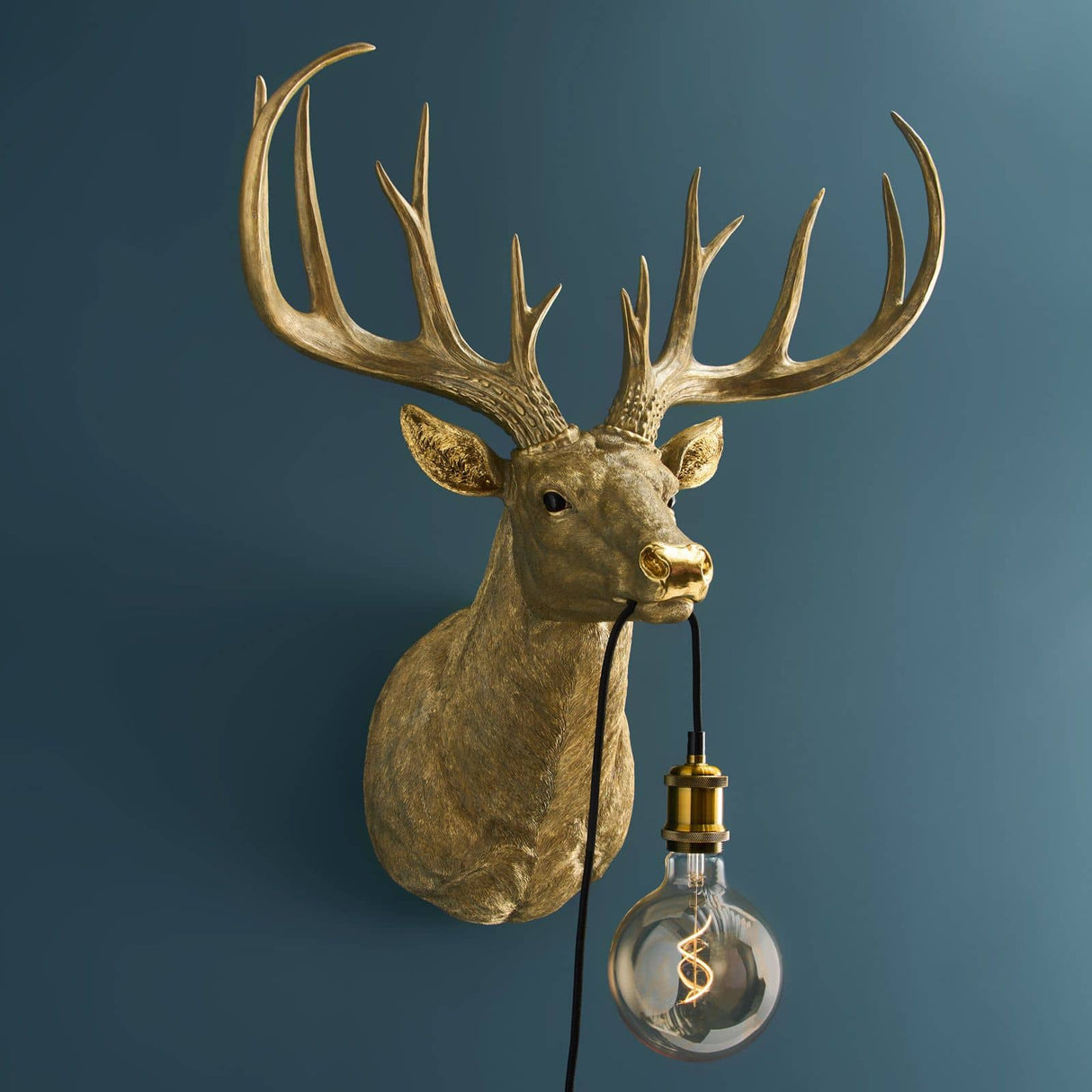 WERNS Lampada da Parete Parete Applique Cervo Harry 57,5x73,5cm Oro Poliresina