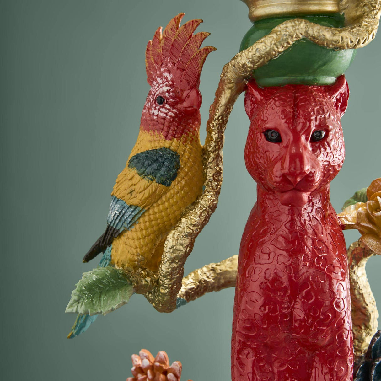 WERNS Tavolino Leopardo con Cacatua 40x51cm Poliresina