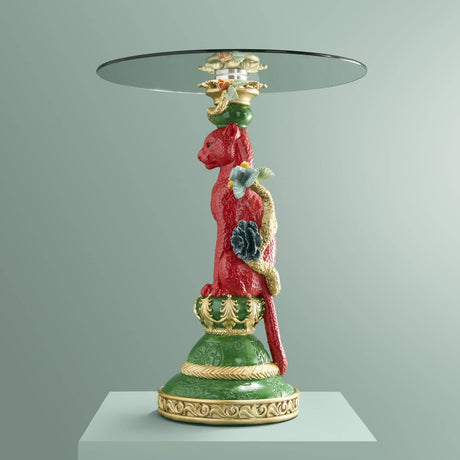 WERNS Tavolino Leopardo con Cacatua 40x51cm Poliresina