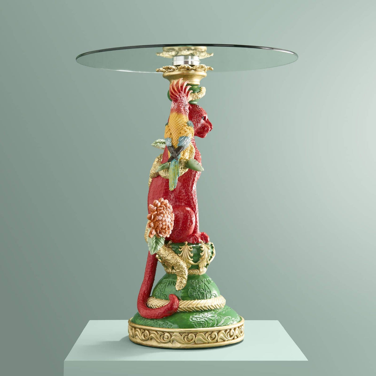 WERNS Tavolino Leopardo con Cacatua 40x51cm Poliresina