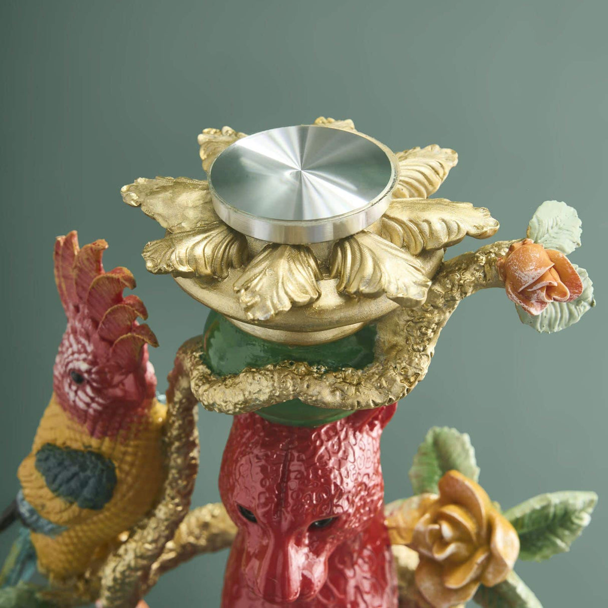 WERNS Tavolino Leopardo con Cacatua 40x51cm Poliresina