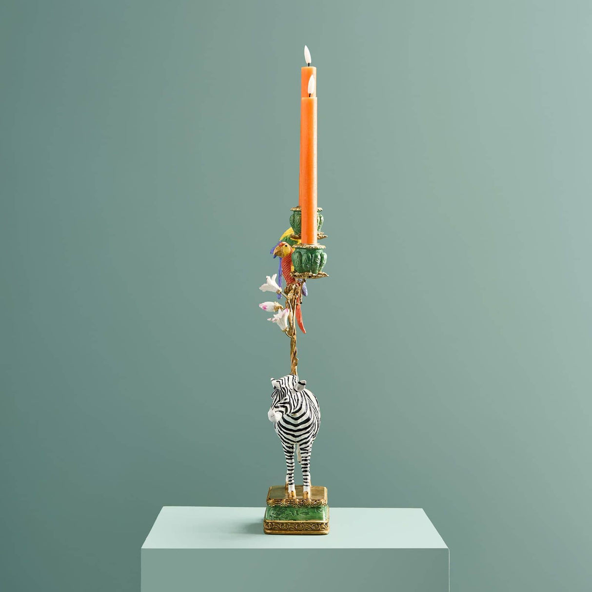 WERNS Candelabro Zebra Dipinto a Mano 45x27cm Poliresina