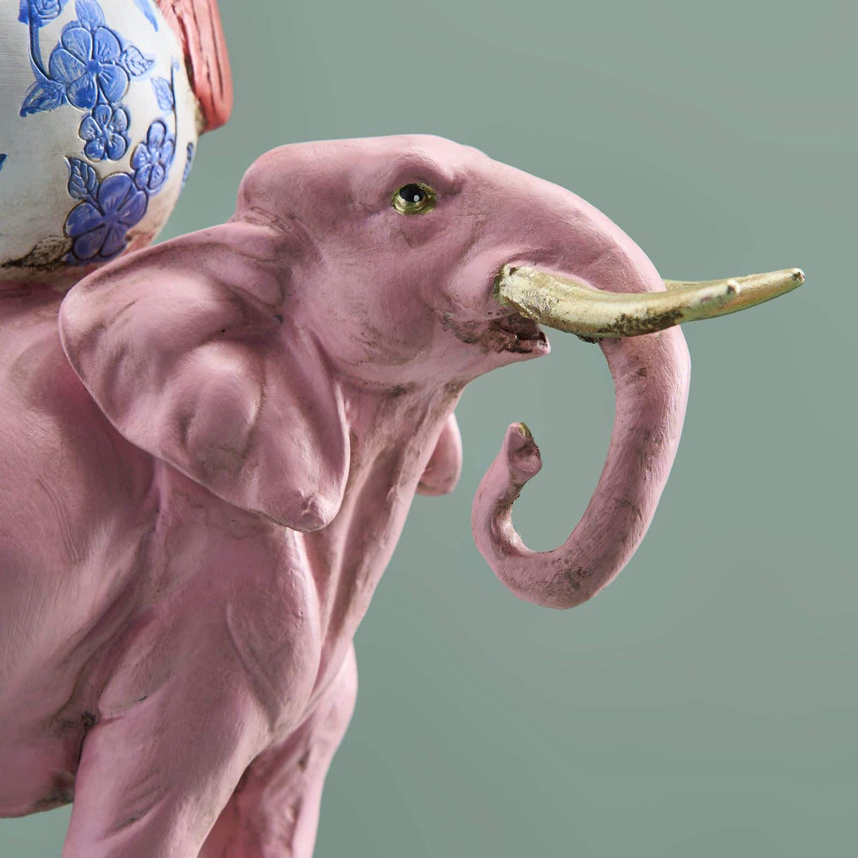 WERNS Candelabro Pappagallo su Elefante Dipinto a Mano 30,5x13cm Poliresina