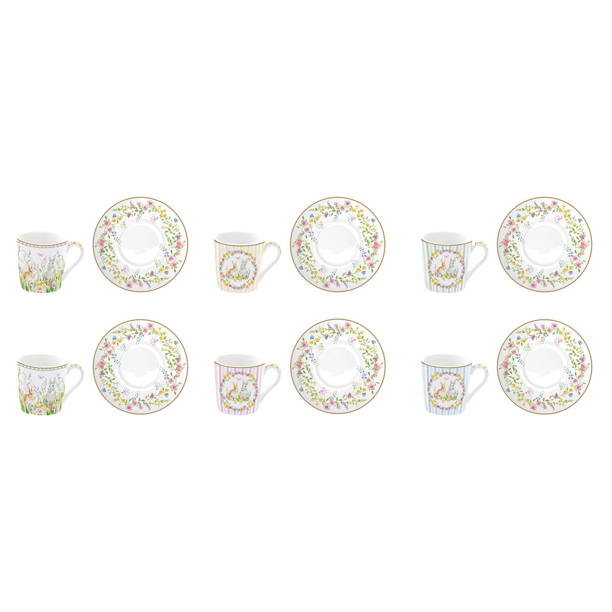 EASY LIFE Happy Easter Set 6 Tazzine Caffè Espresso con Piattini 100ml Porcellana