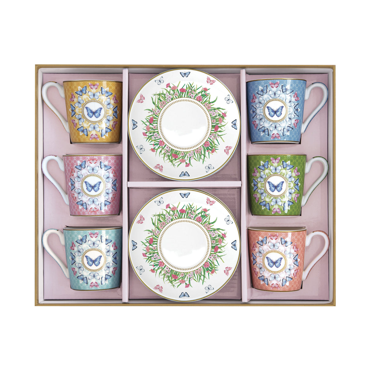 EASY LIFE Spring Parade Set 6 Tazzine Espresso 100ml con Piattini Porcellana