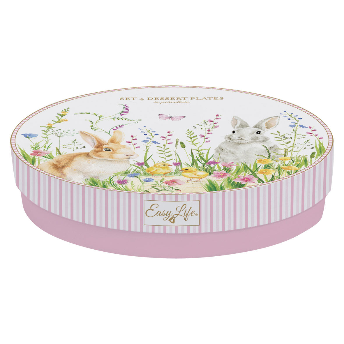 EASY LIFE Happy Easter Set 4 Piatti Dessert in Scatola Regalo 19cm Porcellana
