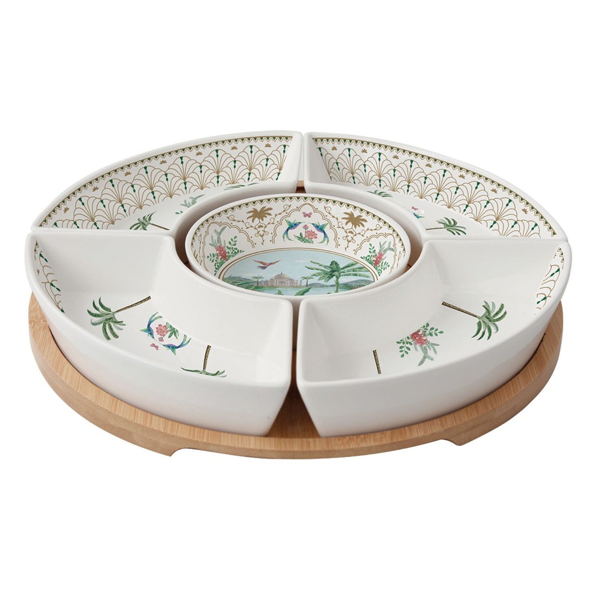 EASY LIFE Paradise Sauvage Bamboo Appetizer Starter Set 25cm with 5 Porcelain Bowls