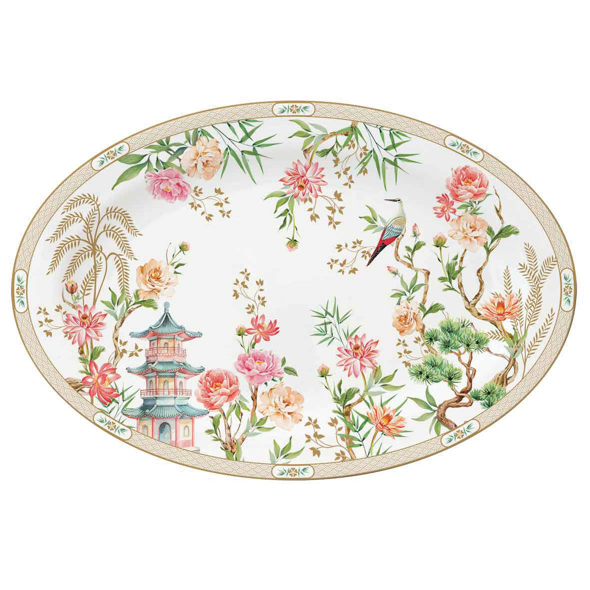 Vassoio ovale Easy Life Jardins d'Orient in porcellana decoro botanico 35x23 cm