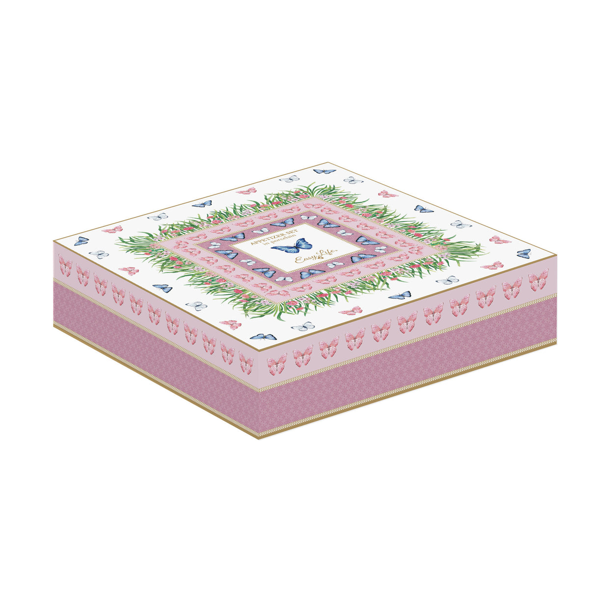 EASY LIFE Spring Parade Set Aperitivo in Bamboo con 5 Ciotole in Porcellana 25cm