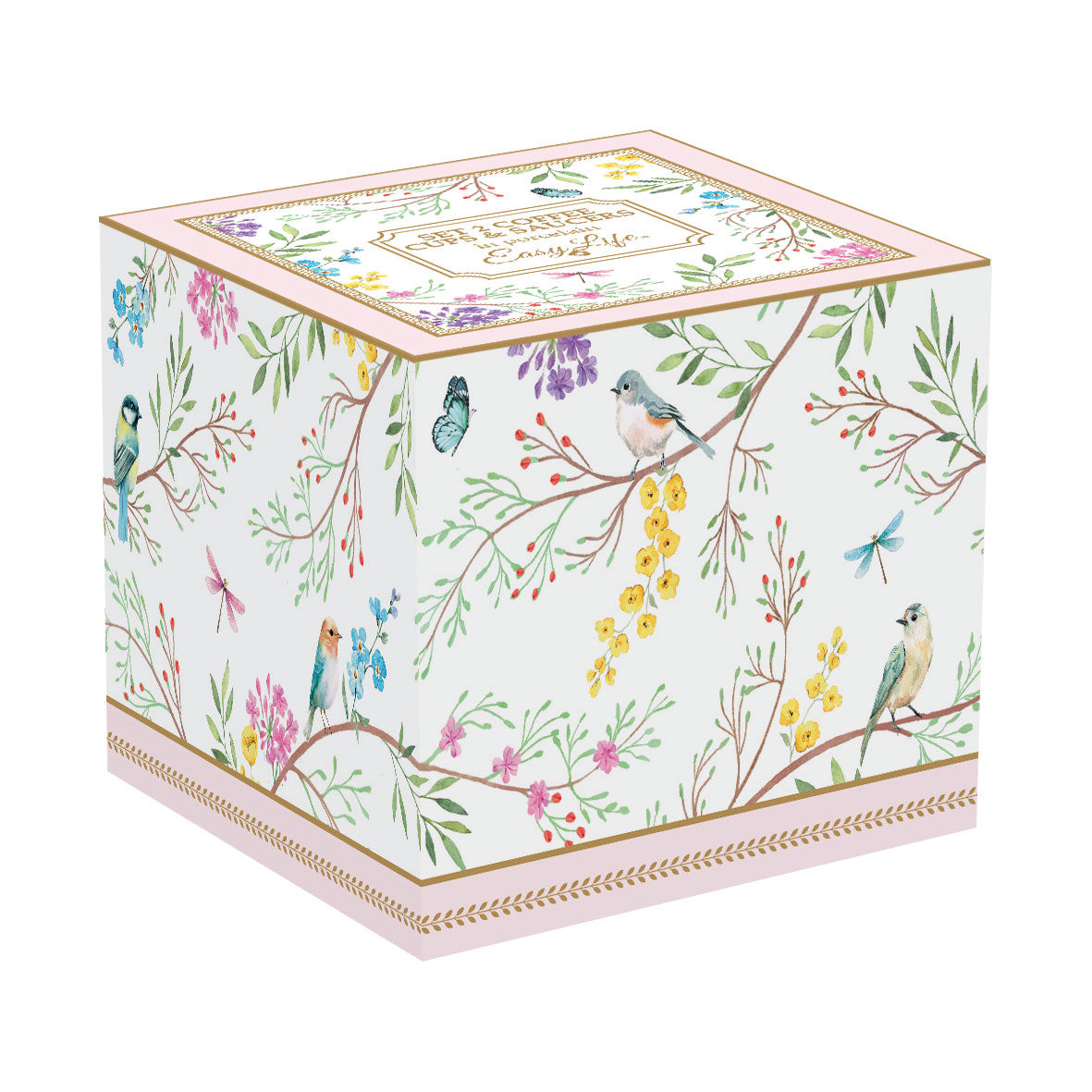 EASY LIFE Birds Melody Set 2 Tazzine Caffè Espresso 80ml con Piattino Porcellana