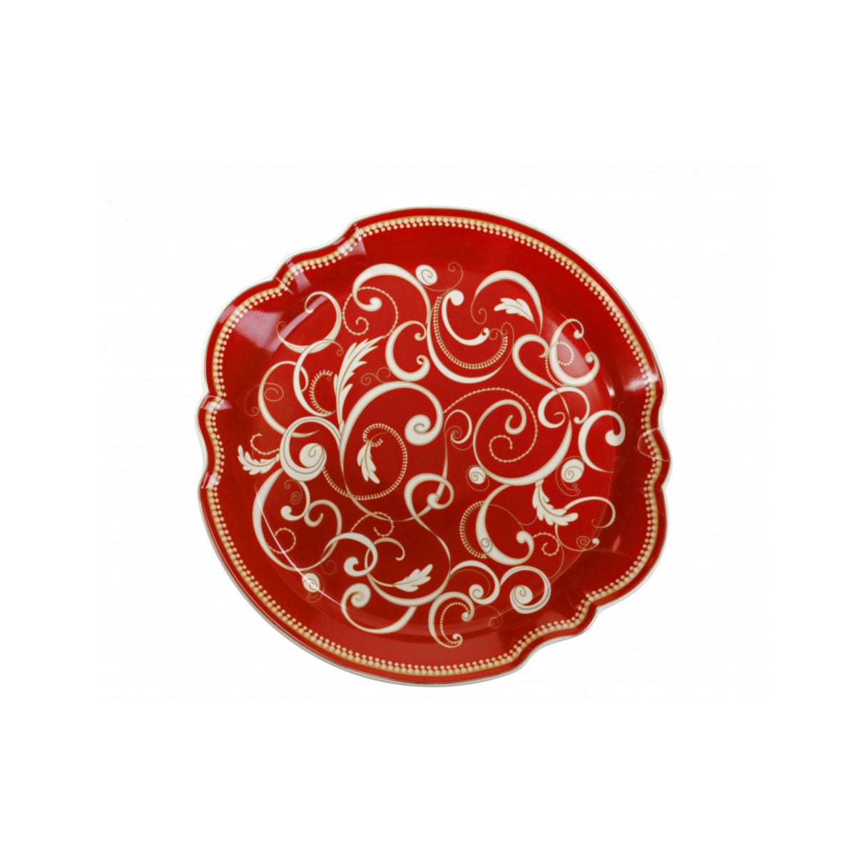 BRANDANI - Filo D'Oro Piatto da Portata Rosso Natale Porcellana Tavola Natalizia 52710