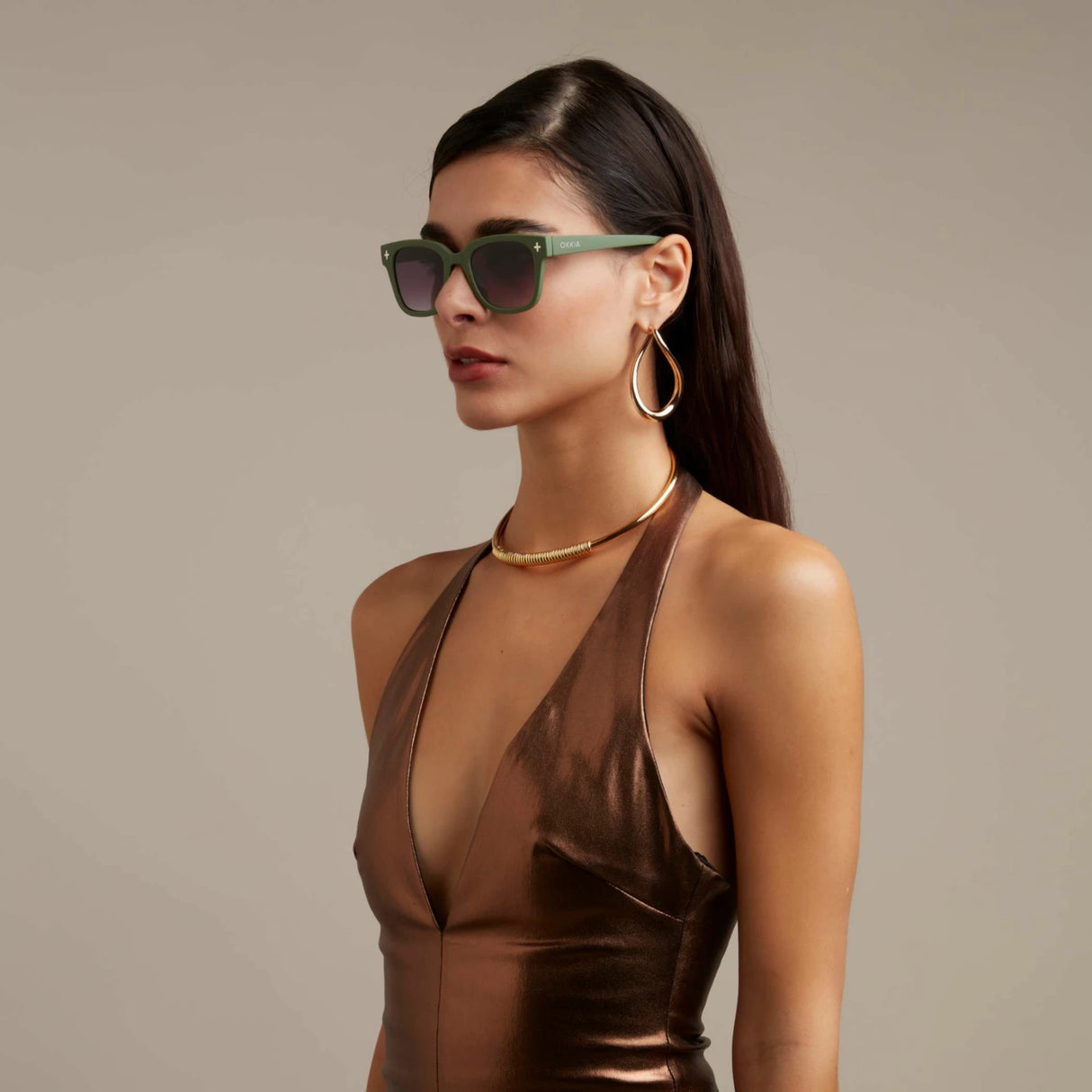 OKKIA Giovanni Occhiali da Sole Unisex Soft Touch Verde e Nero