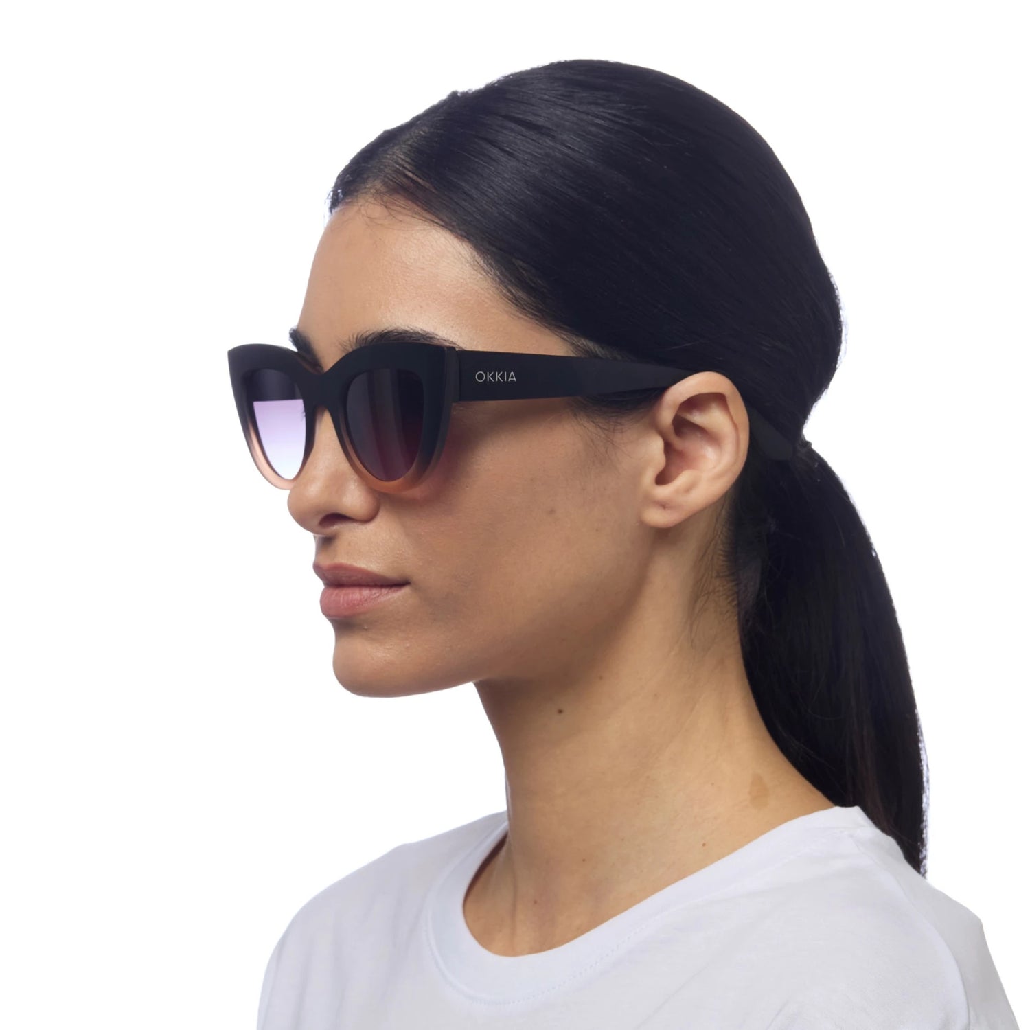 OKKIA Claudia Occhiali da Sole Donna Big Cat Eye Nero Sfumato Rosa