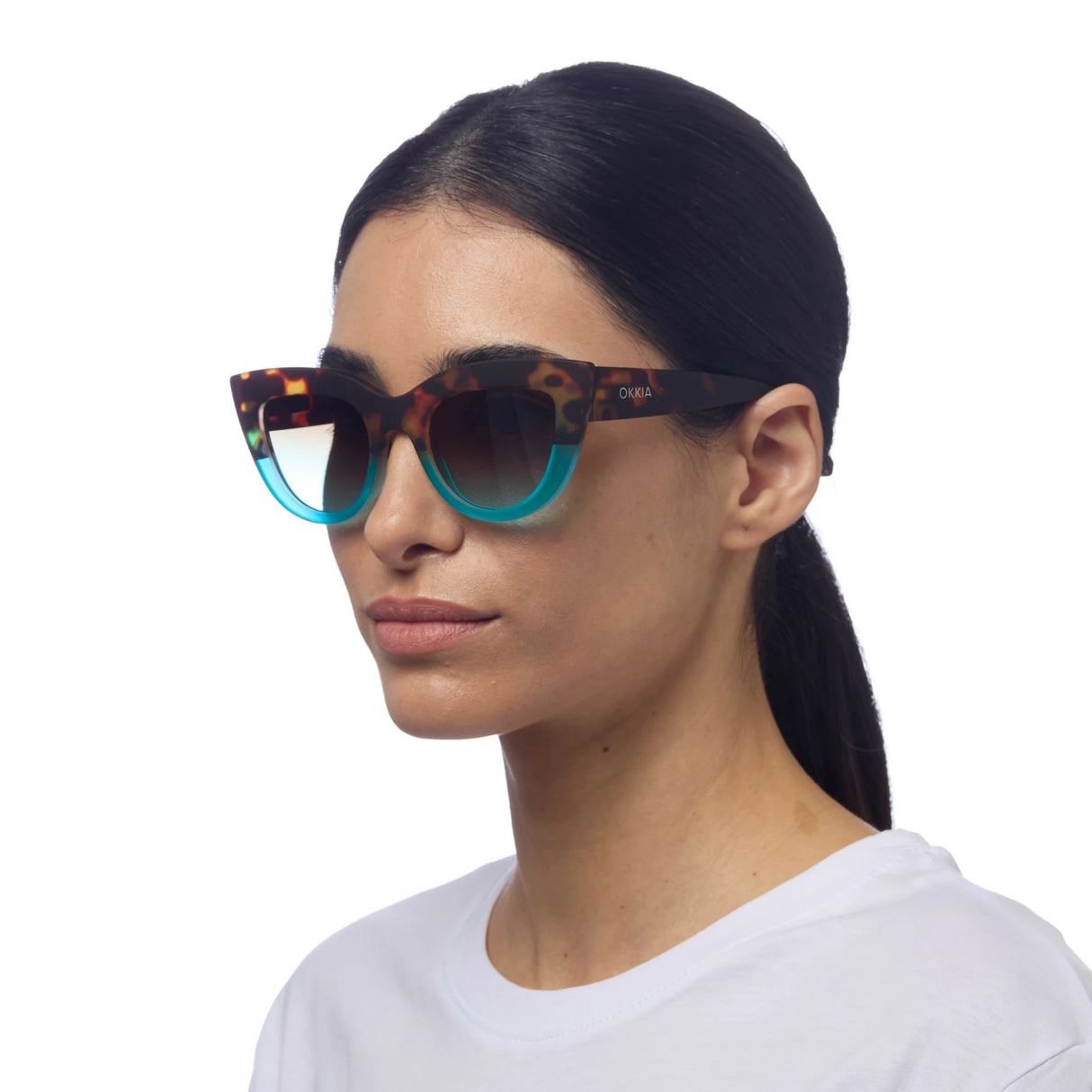 OKKIA Claudia Occhiali da Sole Donna Big Cat Eye Avana Blu