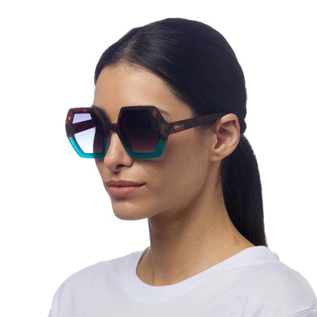 OKKIA Emma Occhiali da Sole Donna Esagonali Avana Blu