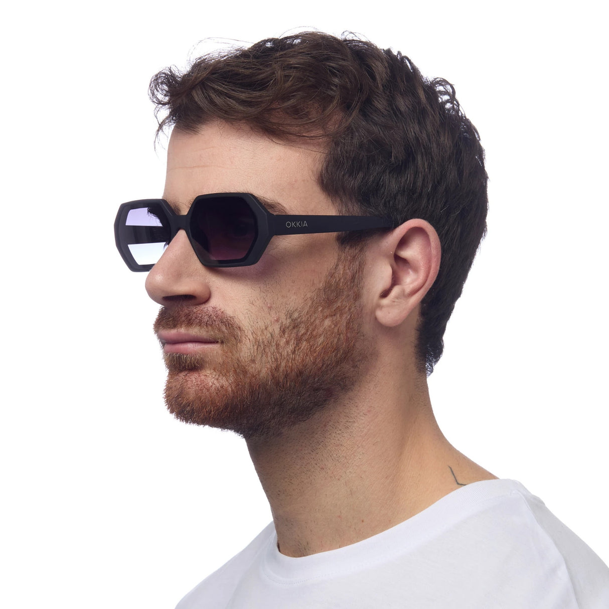 OKKIA Andrea Occhiali da Sole Unisex Esagonale Nero