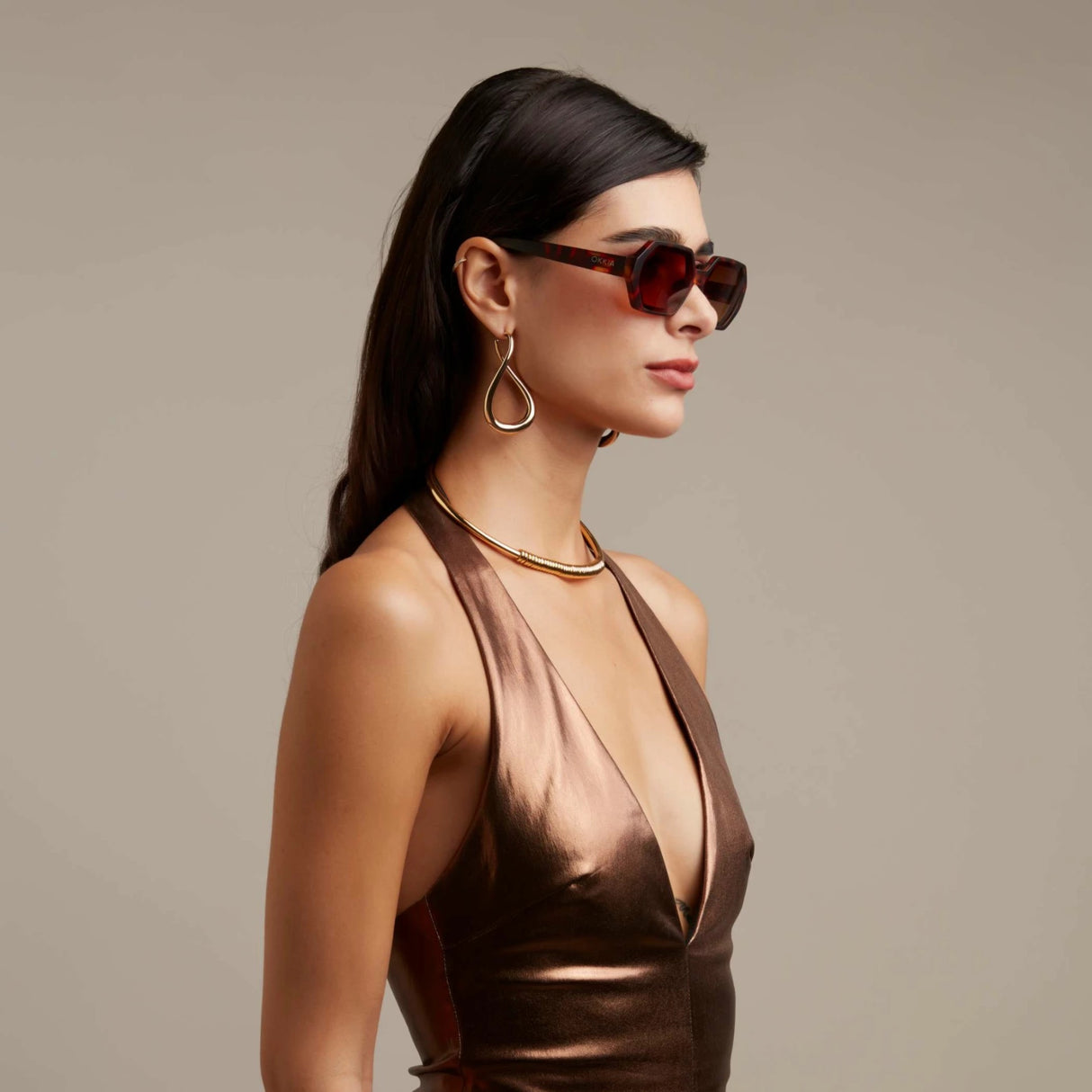 OKKIA Andrea Occhiali da Sole Unisex Esagonale Avana