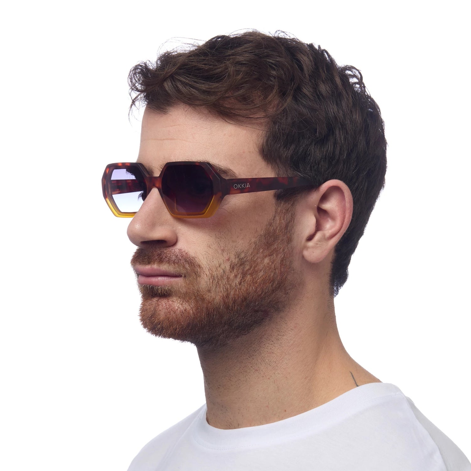 OKKIA Andrea Occhiali da Sole Unisex Esagonale Avana Giallo