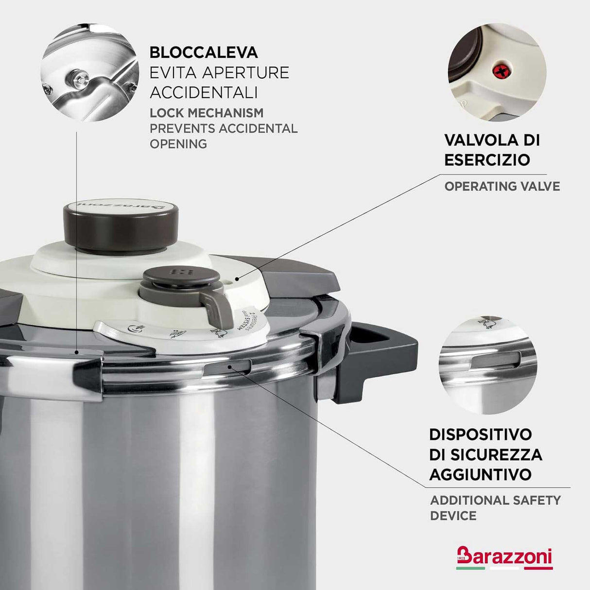BARAZZONI Facile Dual System Pressure Cooker 6 L Stainless Steel 22cm