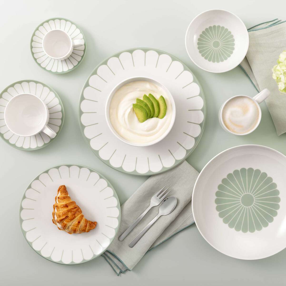 VILLEROY & BOCH Fleur Vert Piatto Fondo per Pasta Set 6 Pezzi 24cm Verde Porcellana