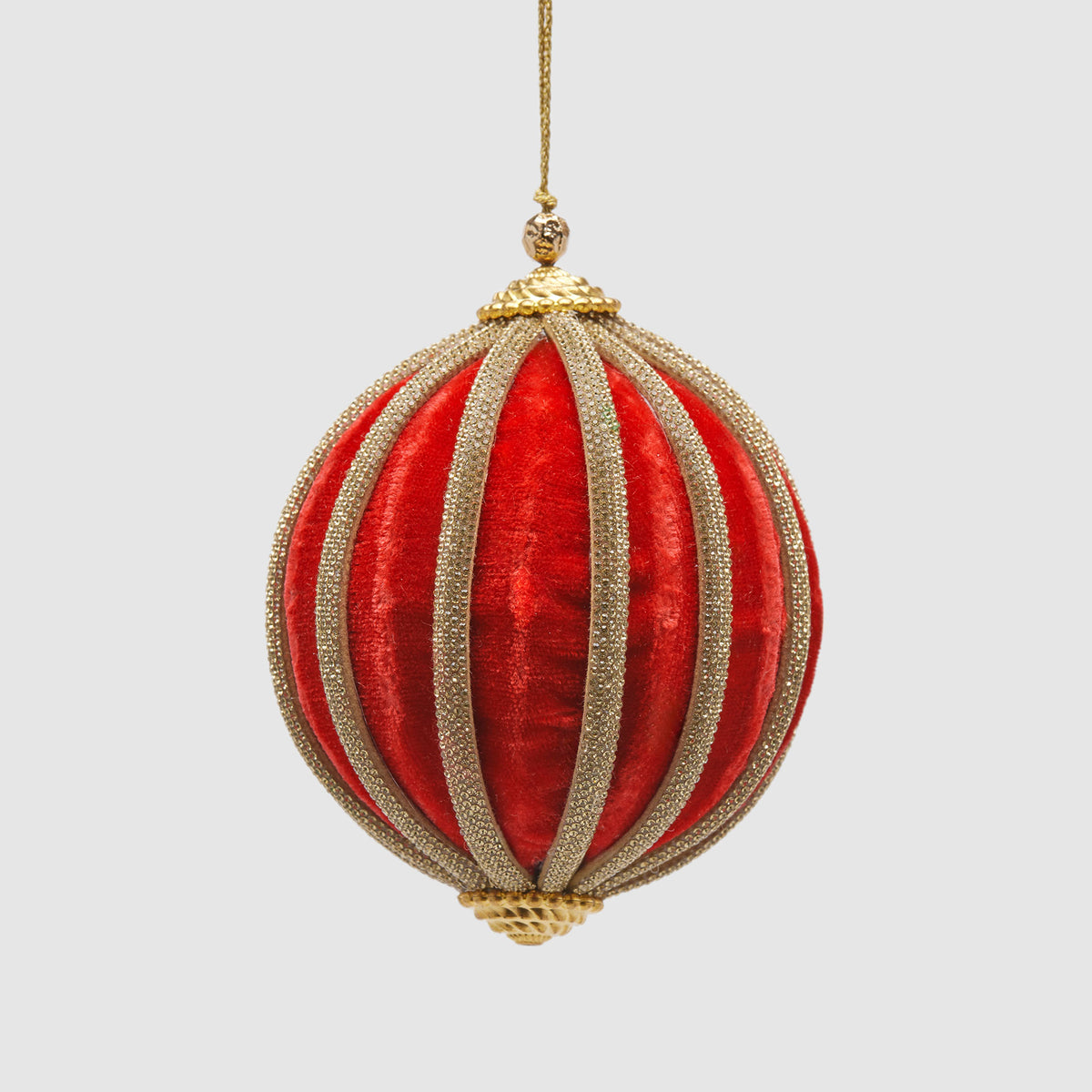 EDG Enzo De Gasperi Addobbo Pallina per Albero di Natale 10cm Velluto Spicchi Rosso Oro