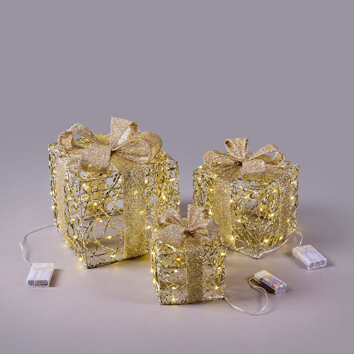 EDG Enzo De Gasperi Decorazione Natalizia Luminosa Pacco Regalo 90 Microled 3 Pezzi Oro