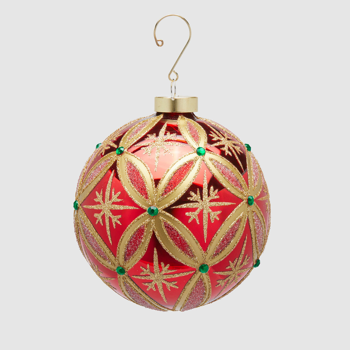 EDG Enzo De Gasperi Addobbo Pallina Sfera di Natale Rubini 12cm Oro Rosso Vetro