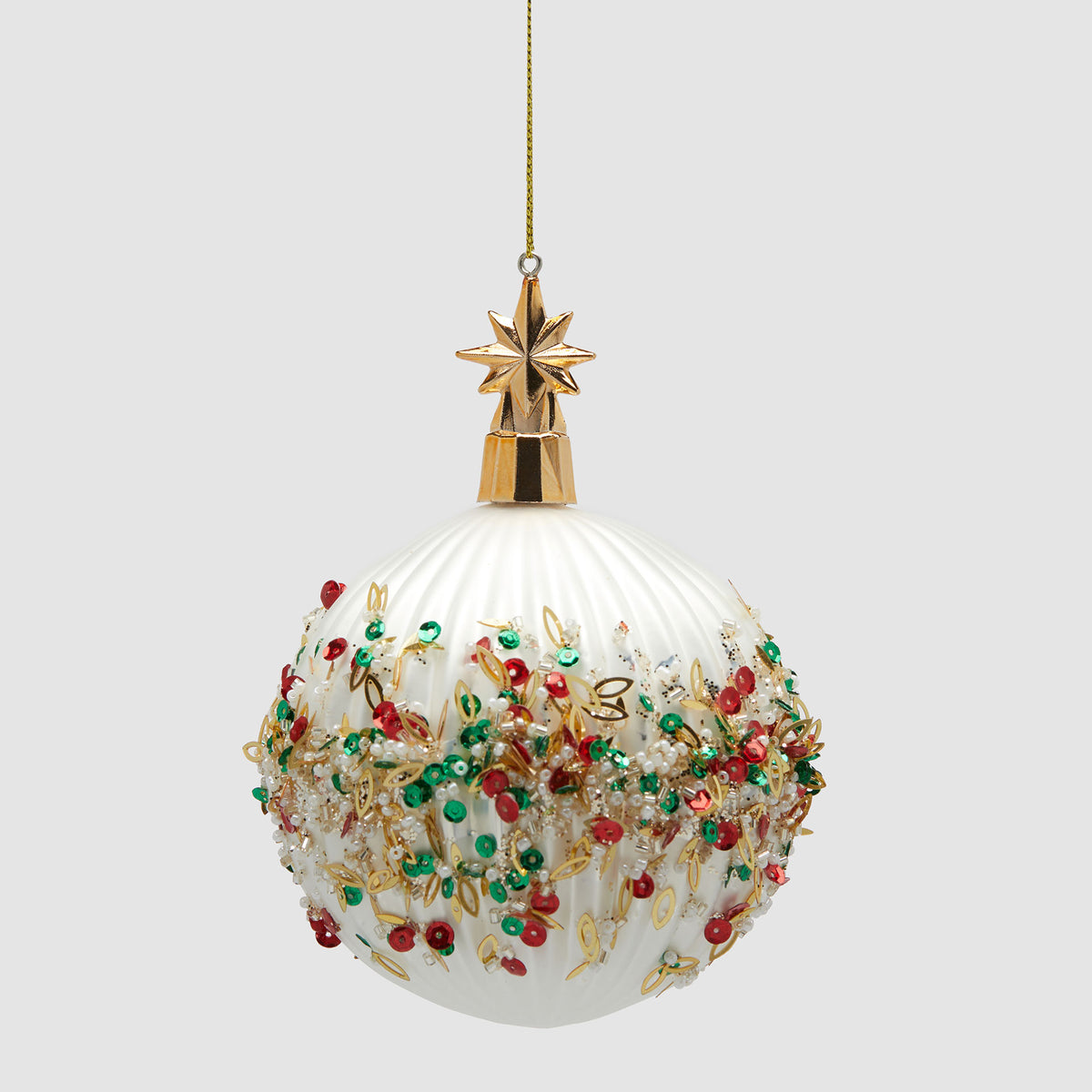 EDG Enzo De Gasperi Addobbo Pallina Sfera di Natale Mille Perle 10cm Bianco