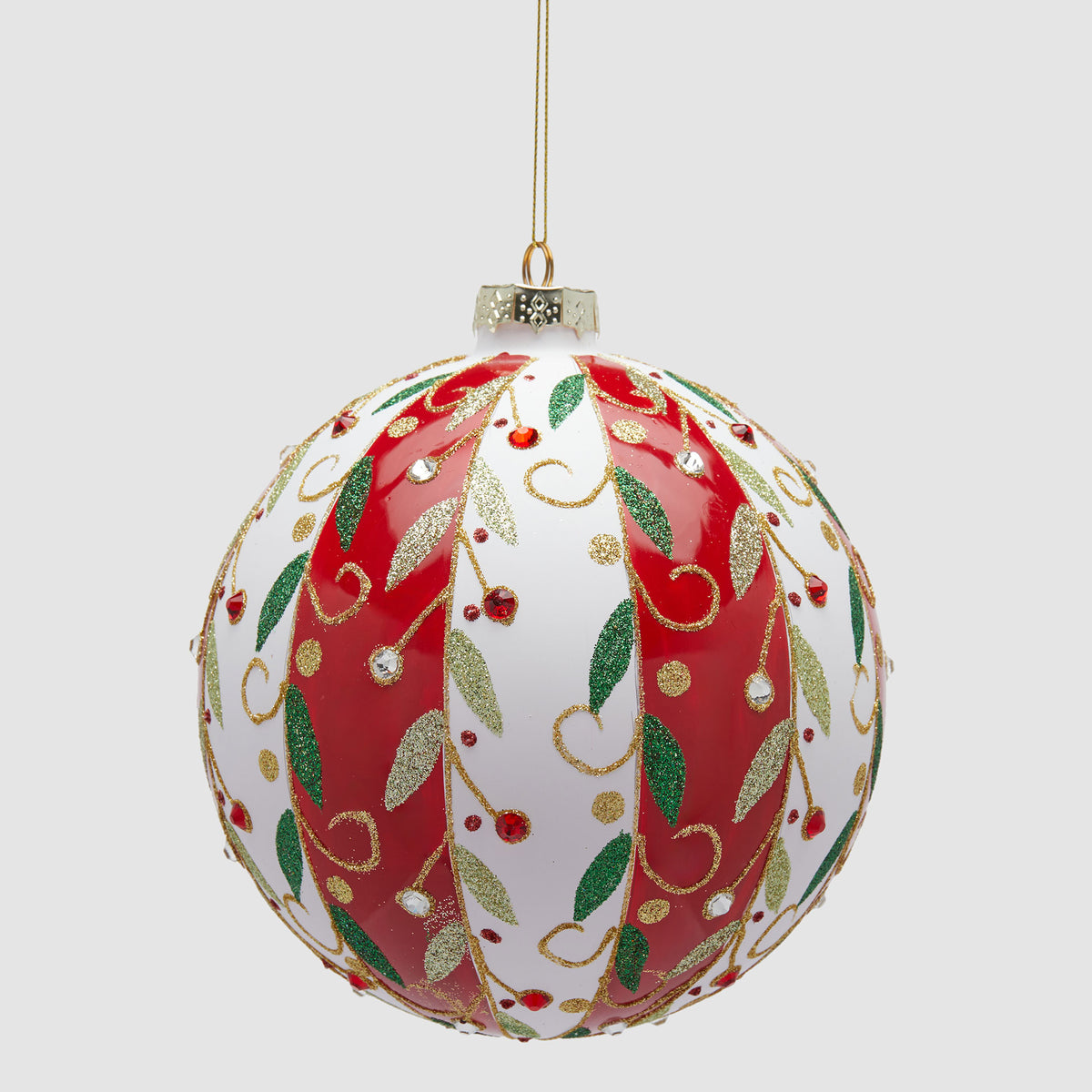 EDG Enzo De Gasperi Addobbo Pallina Sfera di Natale Fasce Vischio 15cm Vetro