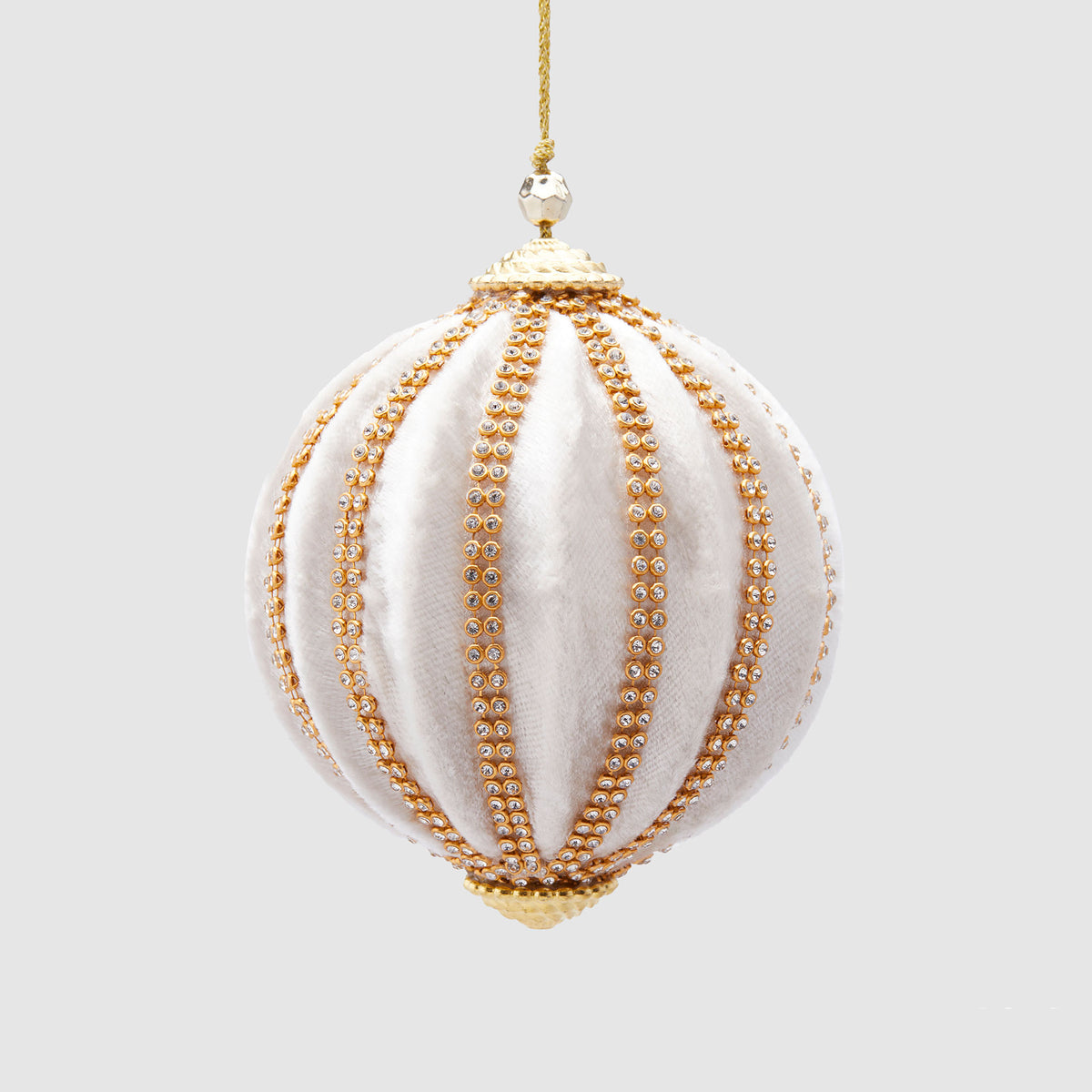 EDG Enzo De Gasperi Addobbo Pallina Sfera di Natale Spicchi Velluto 10cm Bianco Oro