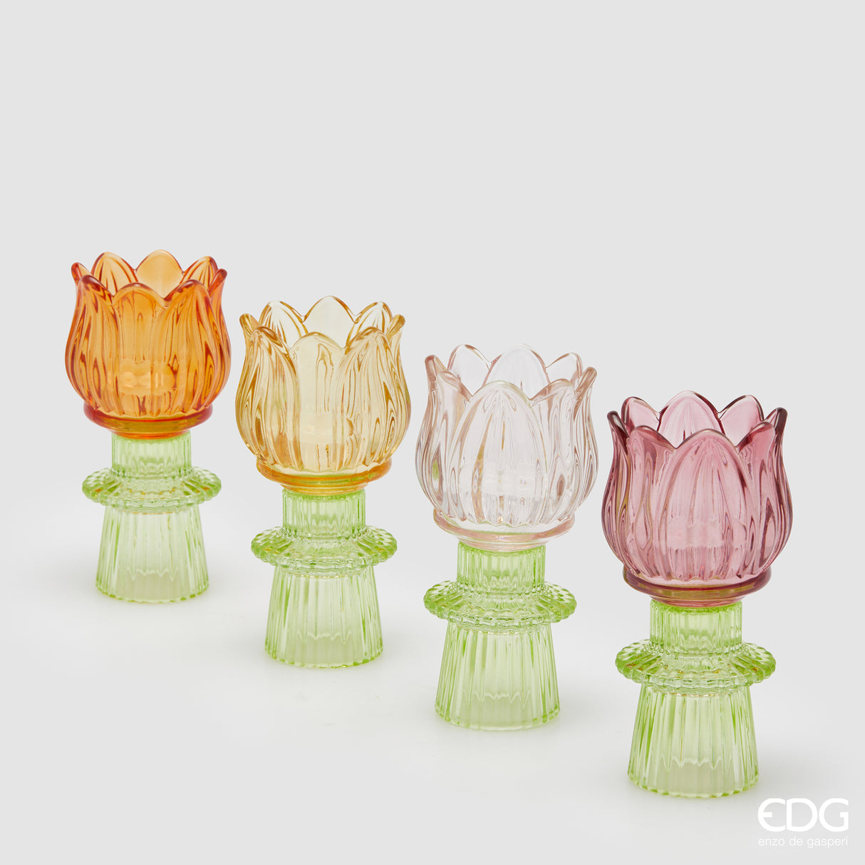 EDG Enzo De Gasperi Portacandela Tulipano Spring 14x7cm Arancio Vetro