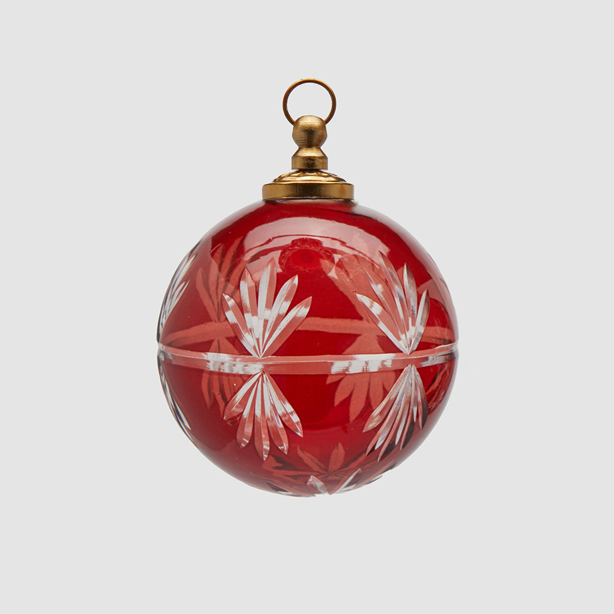 Pallina di Natale EDG in vetro rosso con intagli decorativi 10 cm
