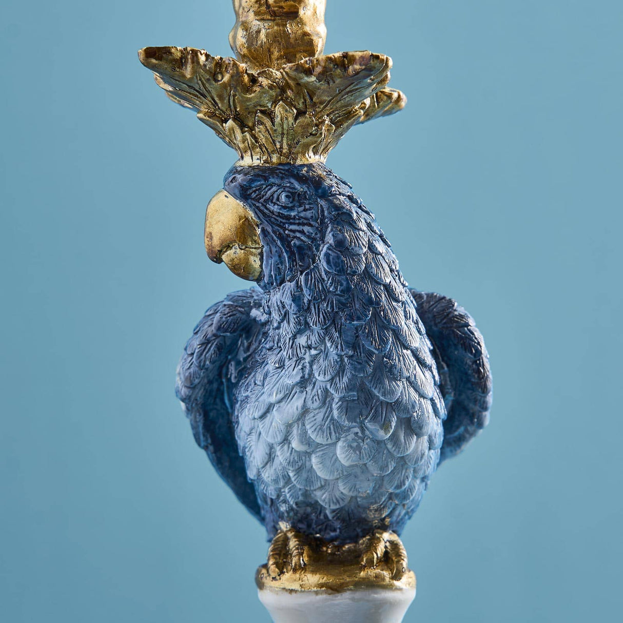 WERNS Candelabro Portacandele Pappagalli Set 2 Pezzi 39,5cm Blu Poliresina e Metallo