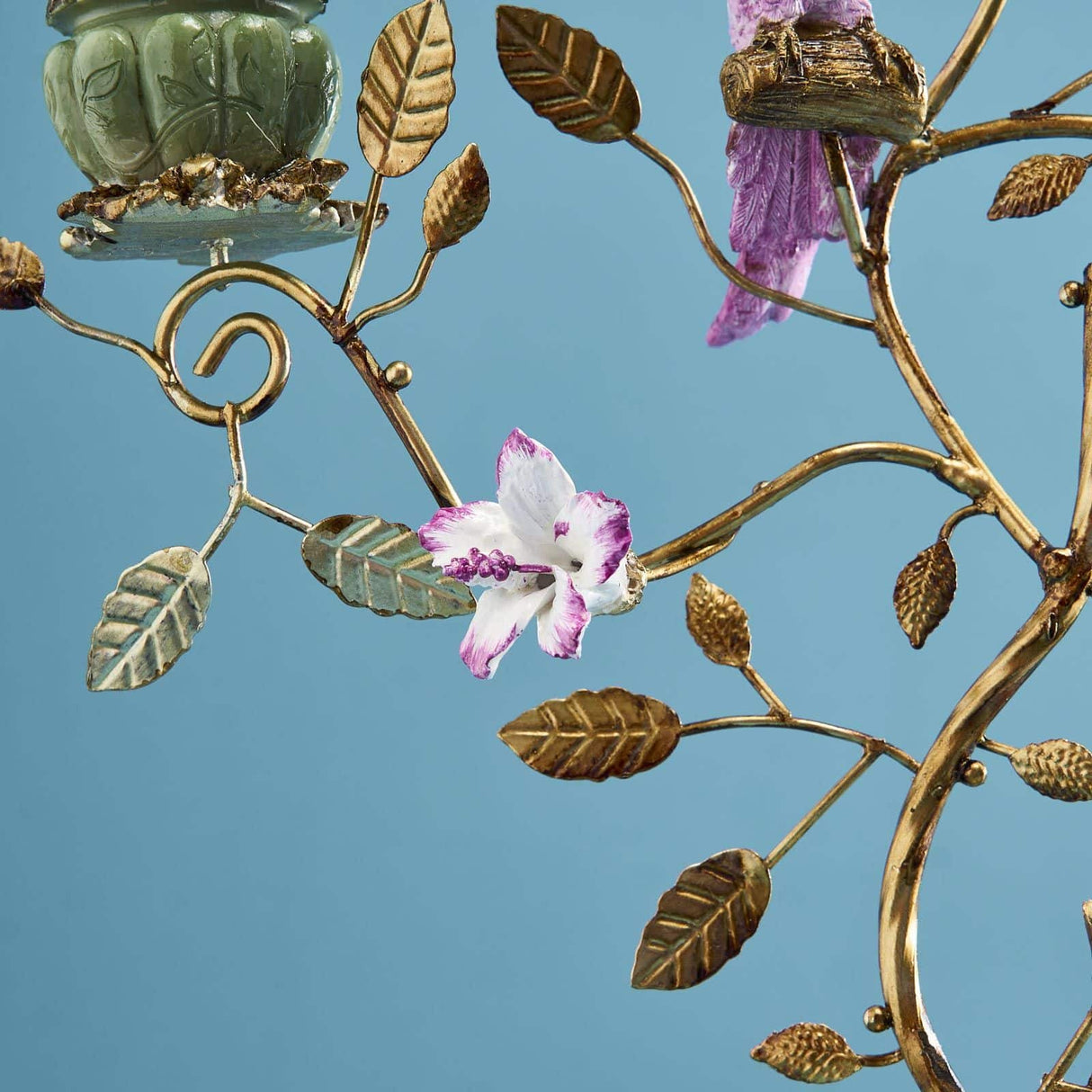 WERNS Candelabro Portacandele Pappagallo 38cm Verde Oro Poliresina e Metallo