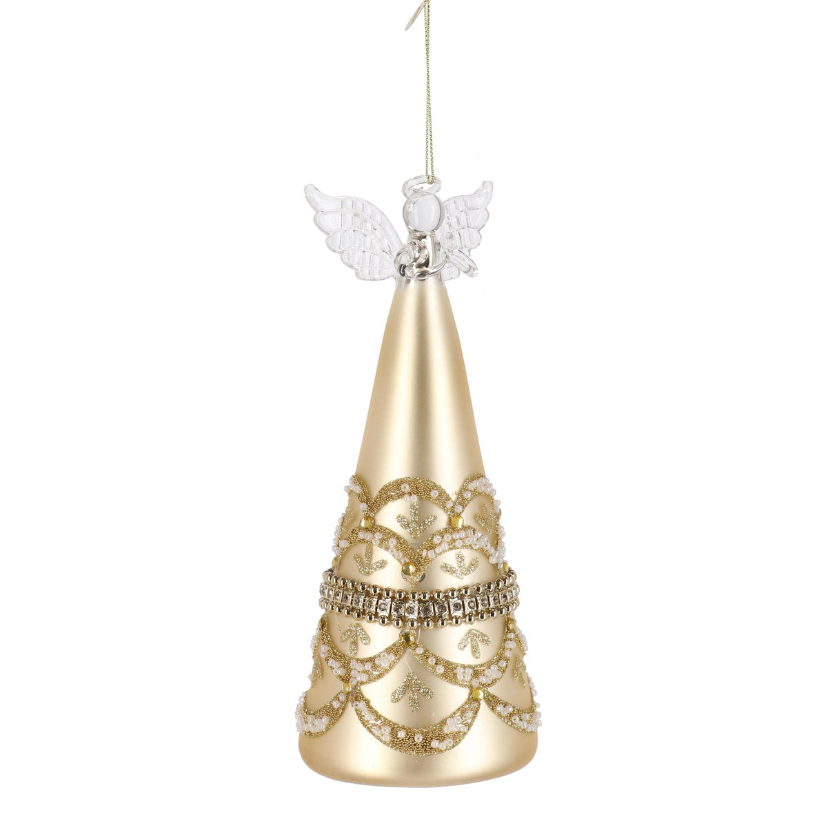 BIZZOTTO Pendaglio Addobbo di Natale Beloved Angelo Champagne 21cm Vetro