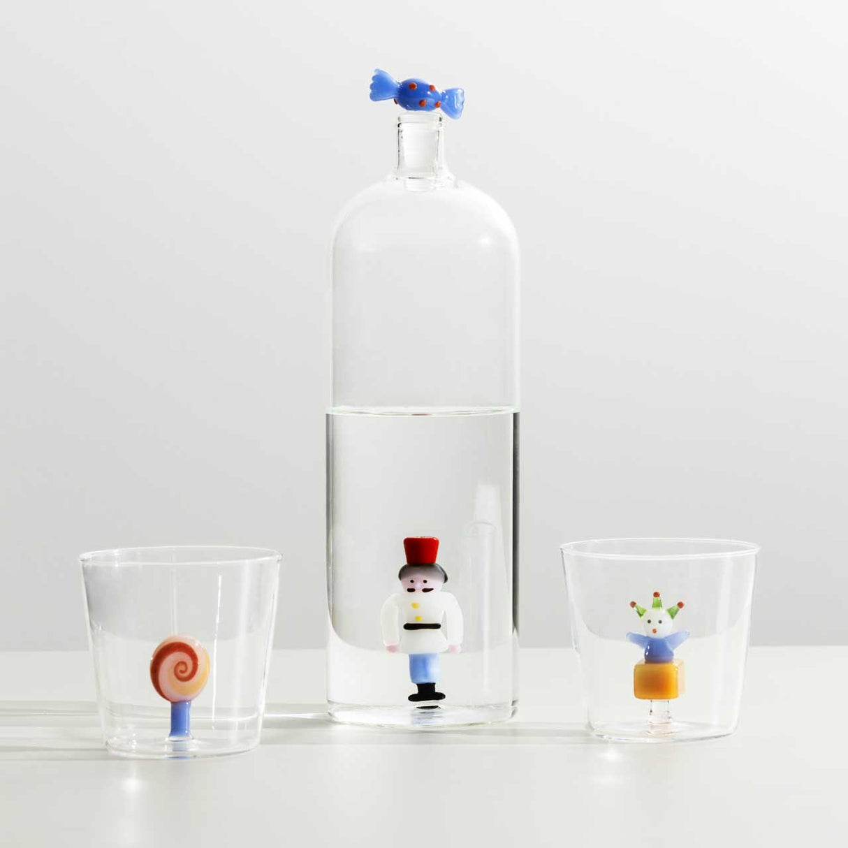 ICHENDORF Schiaccianoci Bottiglia Caramella Blu e Soldatino 29cm Vetro Borosilicato