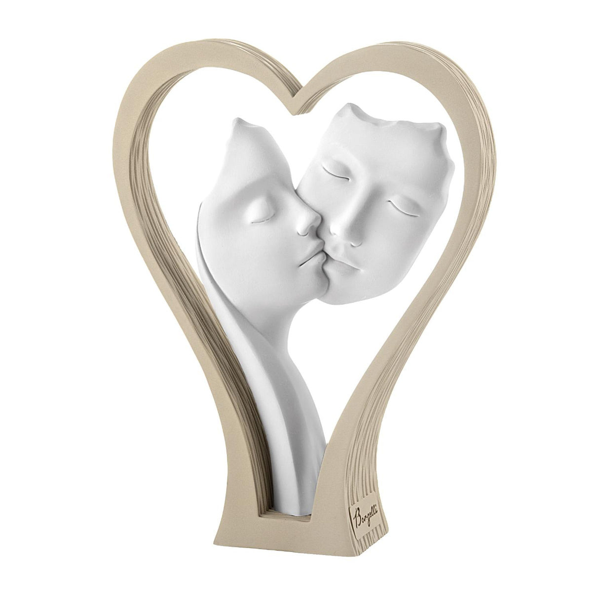 Statuina Coppia con Cuore Bongelli Preziosi in resina color nocciola 24 cm