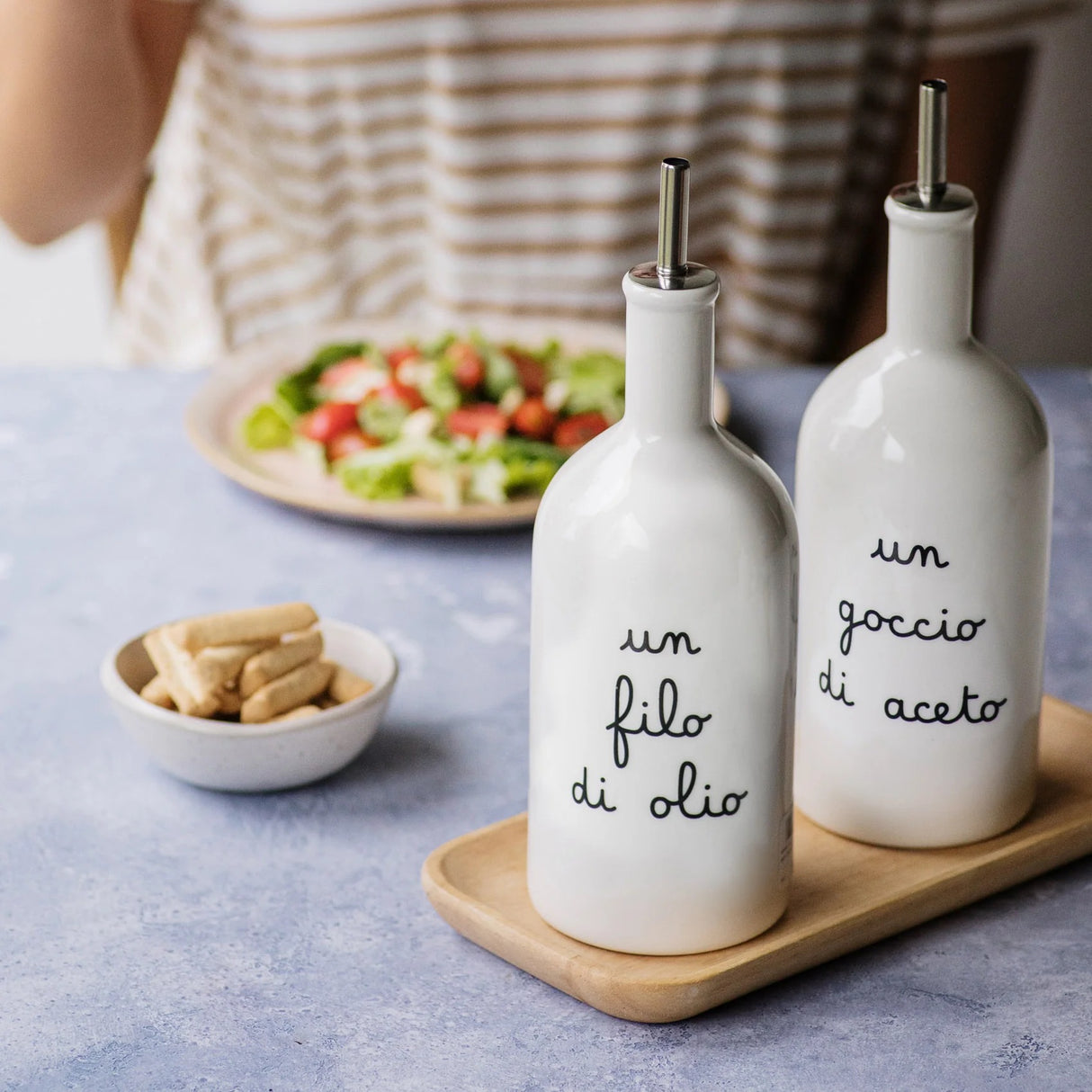 SIMPLE DAY Oliera Bottiglia Olio Un Filo d'Olio 600ml Bianco Gres