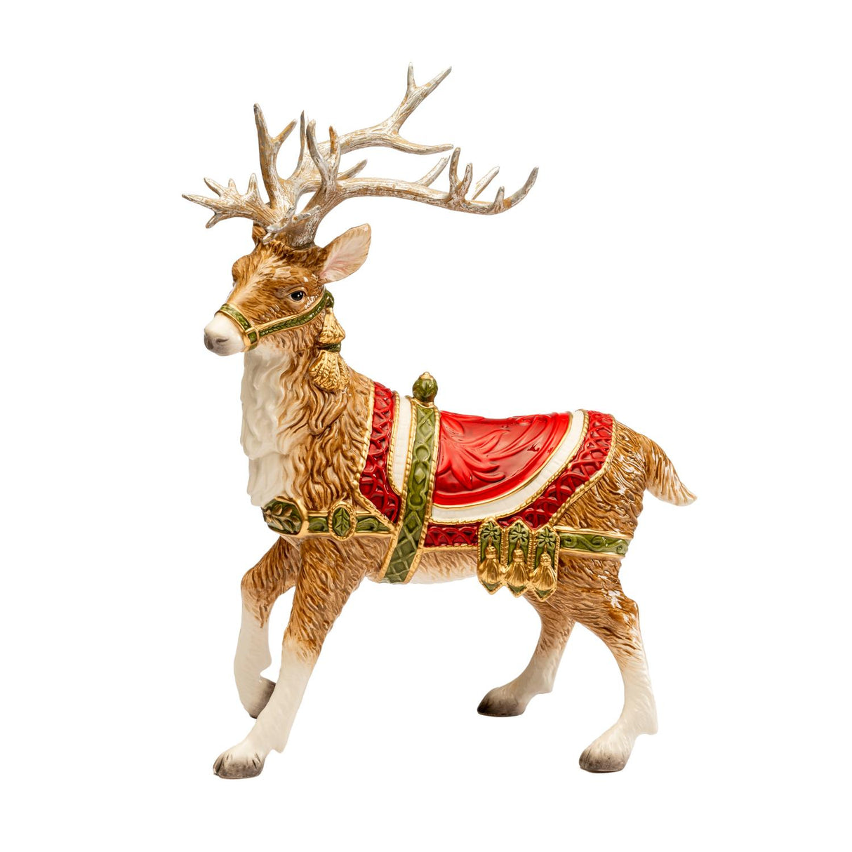 FITZ & FLOYD Figura Decorazione Natalizia Renna in Piedi 40cm Porcellana